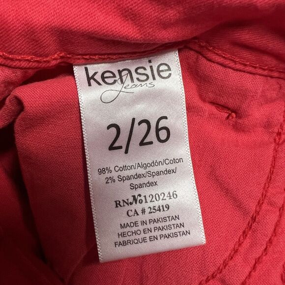 Kensie Jeans Women's Size 2/26 Red Mid-Rise Raw Hem Skinny Bold Ankle Crop - Picture 3 of 8